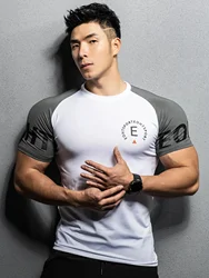 Summer Gyms T shirt Men Bodybuilding Fitness quick-dry short sleeve t-shirt Training Tees fashion muscle t shirt man Sportswear