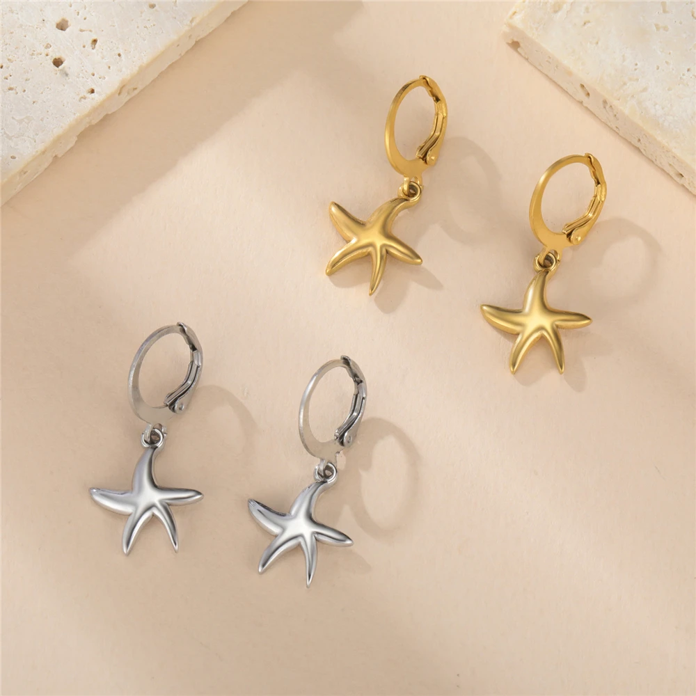 

Unift Starfish Earrings Gold Plated Seashell Summer Sea Star Dangle Earrings Beach Chic Women Gift Ocean Jewelry Kpop Hoops