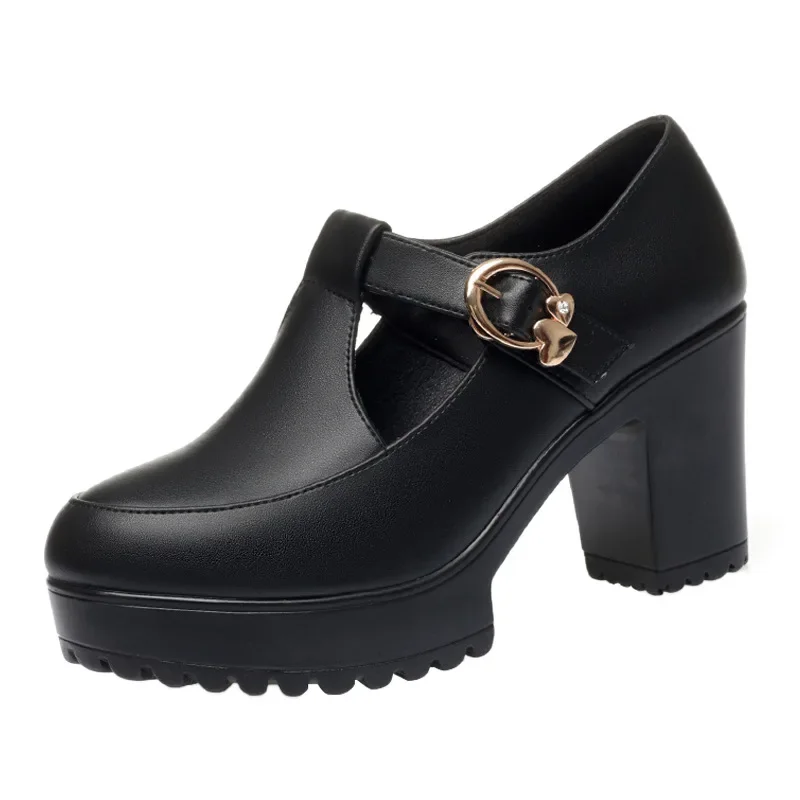 

6cm 8cm Fashion Shallow Soft Leather Gladiator Shoes Platform Pumps 2025 Spring Block High Heels Shoes for Office Work Mom