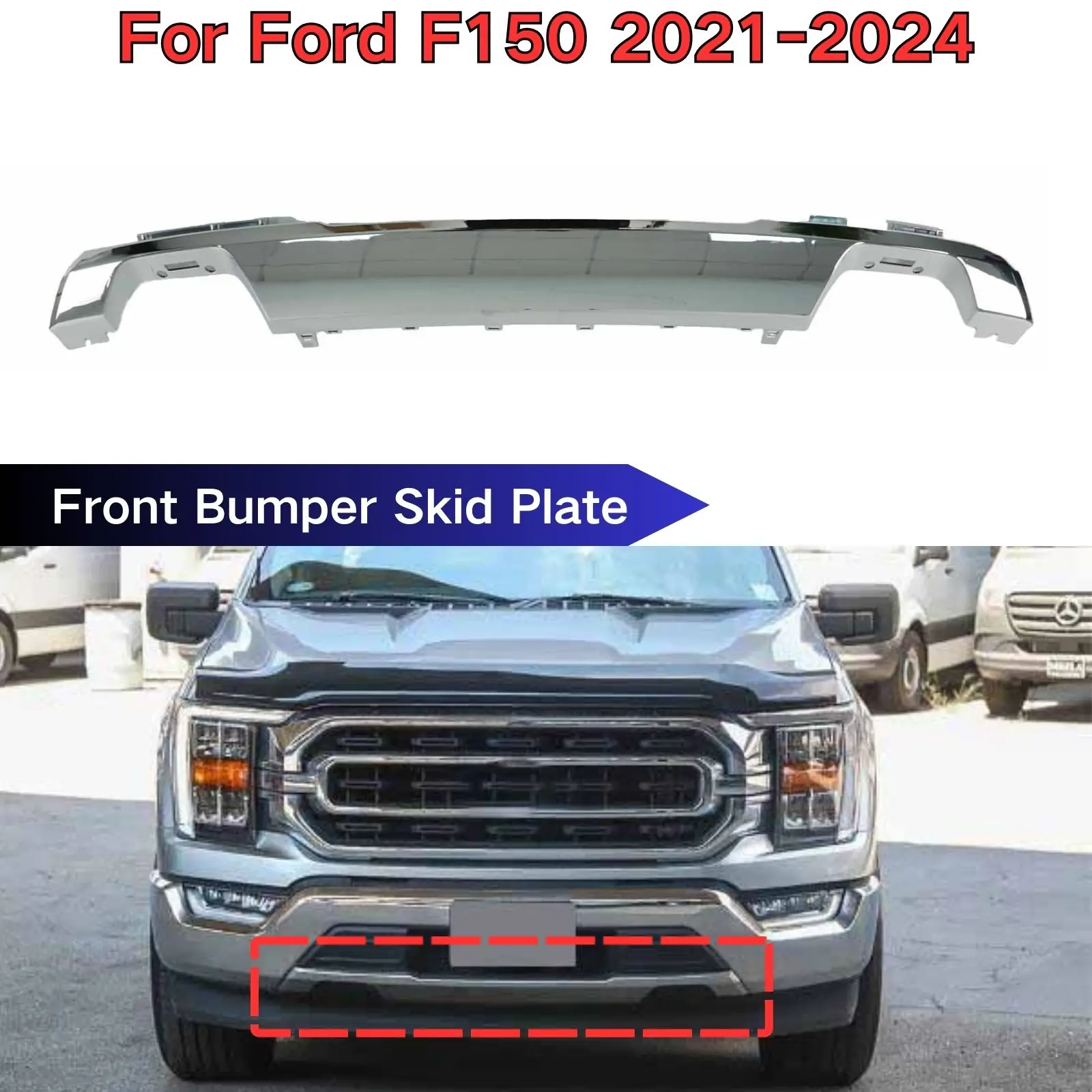 

Для Ford F150 2021 2022 2023, нижняя защитная пластина переднего бампера, накладка OEM ML34-17F771-ACW, хромированный, серебристый, матовый, черный, комплект кузова