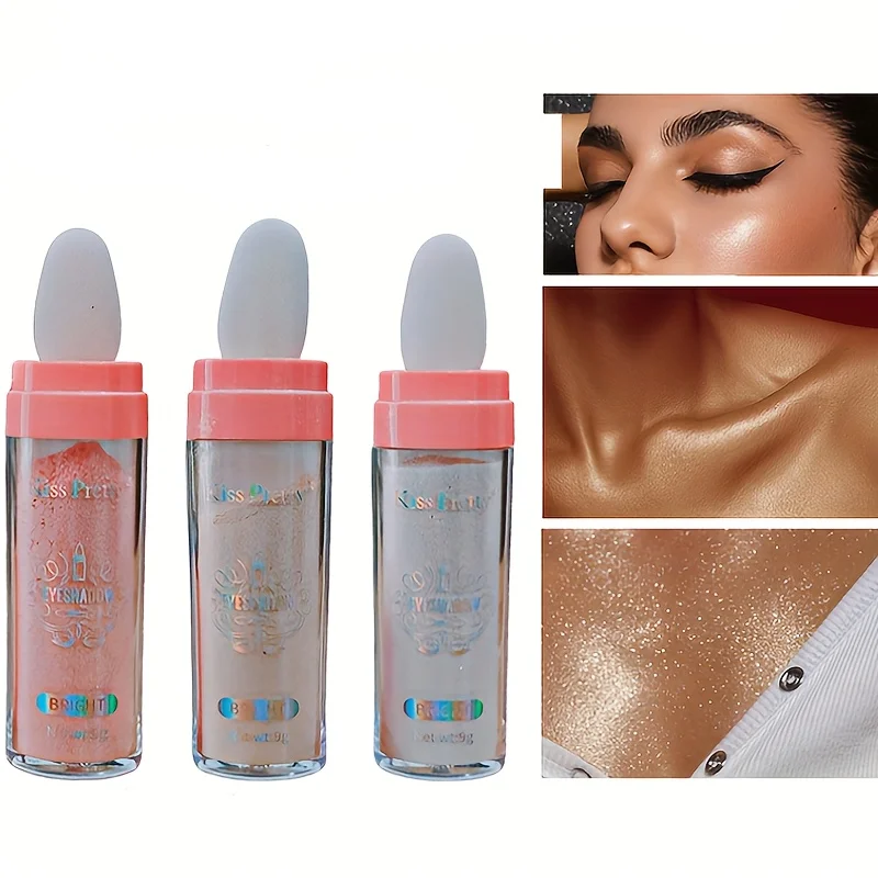 Três cores de pó deusa pat para iluminar contorno estéreo natural, pó brilhante, blush de corpo inteiro, brilho fino, brilho perolado de bicho-da-seda deitado de palco