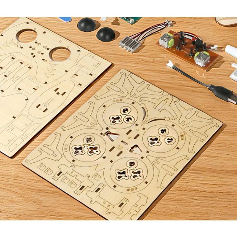 DIY Wooden RC Drone With Lights Assembled Brick Remote Control Quadcopter Model Kit Toy Headless Mode 360 Flips Plane Game Gifts