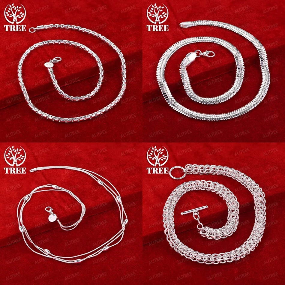 

Fashion 925 Sterling Silver Snake Chain Flat Side Chain Multi-Circle Chain 45cm Necklace Women Party Wedding Birthday Jewelry