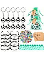 90pcs/10Set Football Party Souvenirs, Including Key Chains, Ribbon Bags, Bracelets, Stickers And Brown Paper Labels, Suitable fo