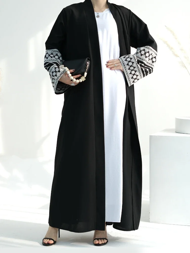 Cardigan Embroidery Dresses Eid Muslim Women Lace Up Long Robe Ramadan Morocco Dubai Jalabiya Abayas Kaftan Islam Abaya Vestidos