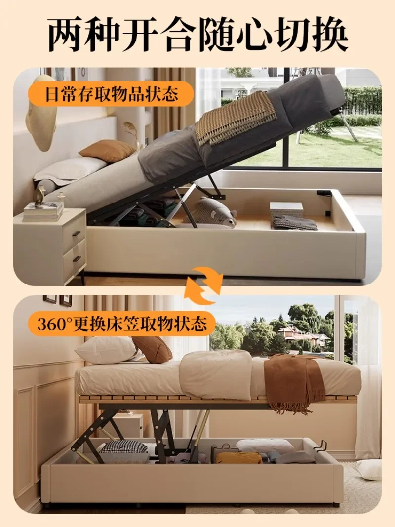 Tatami solid wood bed row skeleton no bedside translation air pressure high box storage bed small apartment storage box bed