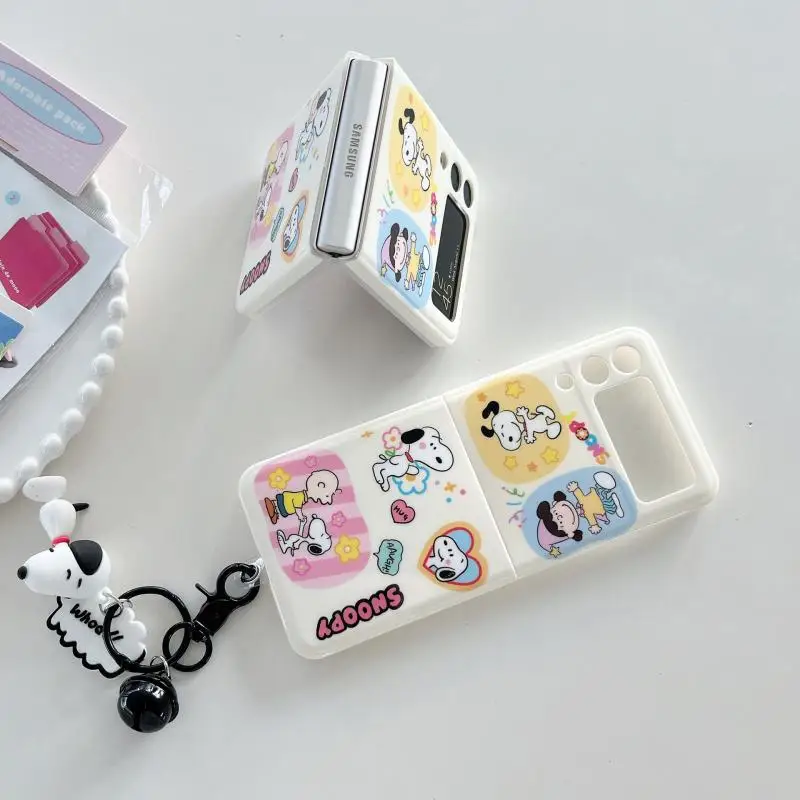 New Snoopy Cartoon Cute Phone Case Suitable for Zflip6 Zflip5 Zflip4 Protective Case Folding Screen Phone Case with Pendant