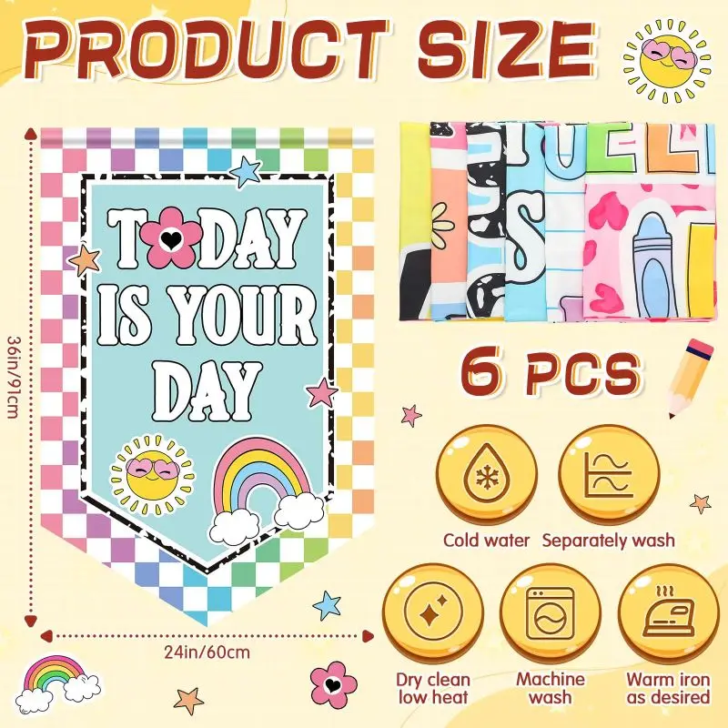 VIKAMA 6Pcs Motivational Pennant Banner Positive Affirmation Fabric Bunting Classroom Back To School Kids Room Window Curtain