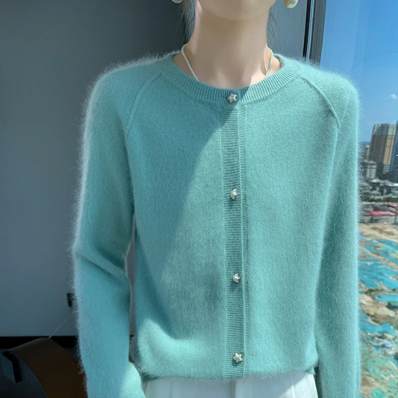 Women's Knitted Cardigan 100% Pure Mink Cashmere Women's Sweater Casual Loose Large Size Top Autumn Winter New Round Neck Jacket