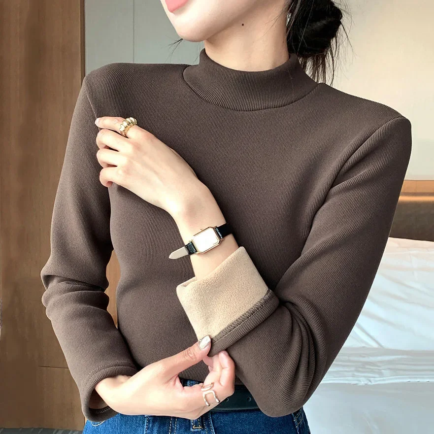 Women Cashmere Sweater 2023 Winter Thicken Warm O-neck Thermal Jumper Casual Pullovers Solid Fleece Tops Basic Bottoming Shirts