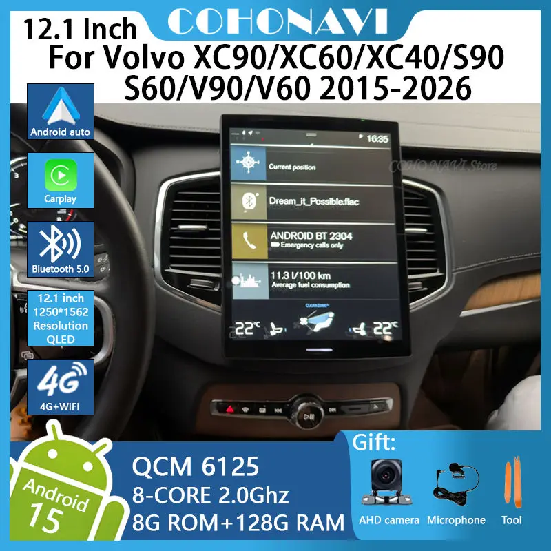 Android 15 Carplay Auto Car Radio Multimedia Player For Volvo XC90/XC60/XC40/S90/S60/V90/V60 2015-2026 Autoradio  Qualcomm 6125