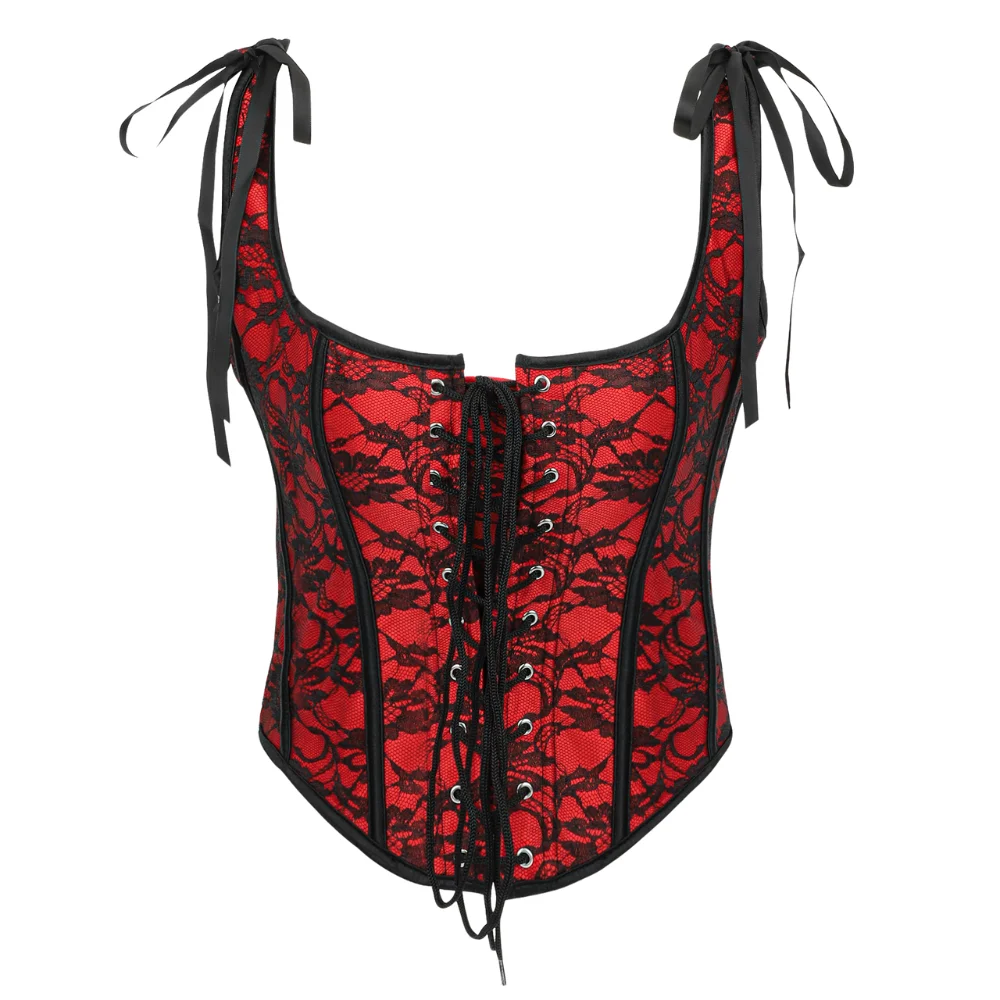 

Women Vintage Floral Corset Top Renaissance Vest Camisole Flower Print Bustier red