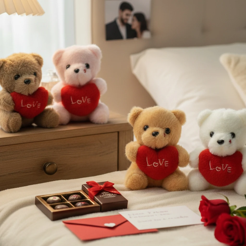 Chaveiro de Urso com Coração de Amor, Acessórios de Boneca de Pelúcia Macia para Decoração de Bolsas, Mochilas e Presentes, Lembrança para Casais