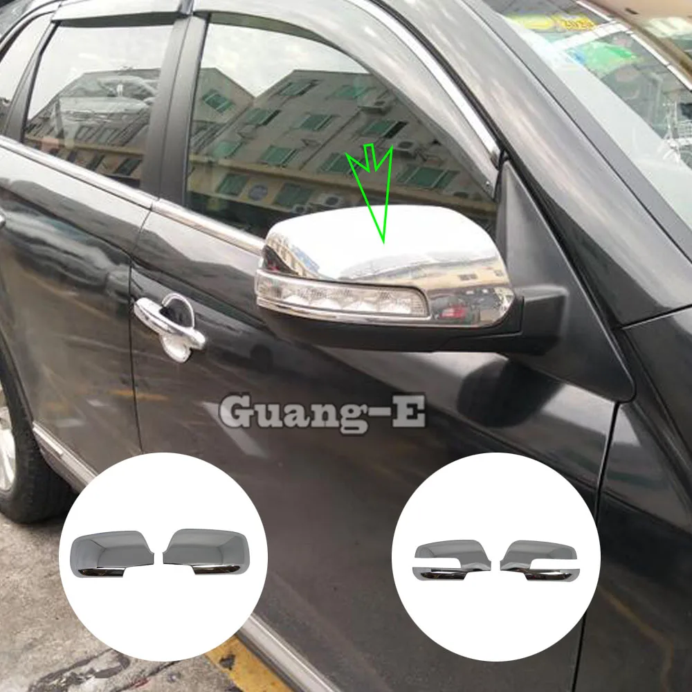 

Car Styling Decoration Back Rear View Eyebrow Side Door Mirror Cover Stick Trim Frame Molding 2pcs For Kia Sorento 2013 2014