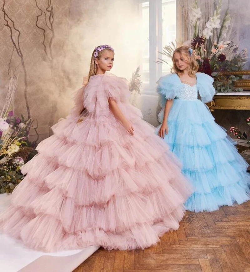 

2023-36Luxury Ball Gown Princess Wedding Party Dress Tiered Skirt Tulle Sequins Custom Size Girls Pageant Gowns Communion Dress