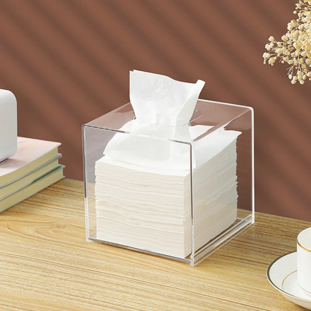 

Acrylic Tissue Box Holder Transparent Square Design Smooth Surface Comfortable H Feeling No Burrs Reliable Material Bathroom
