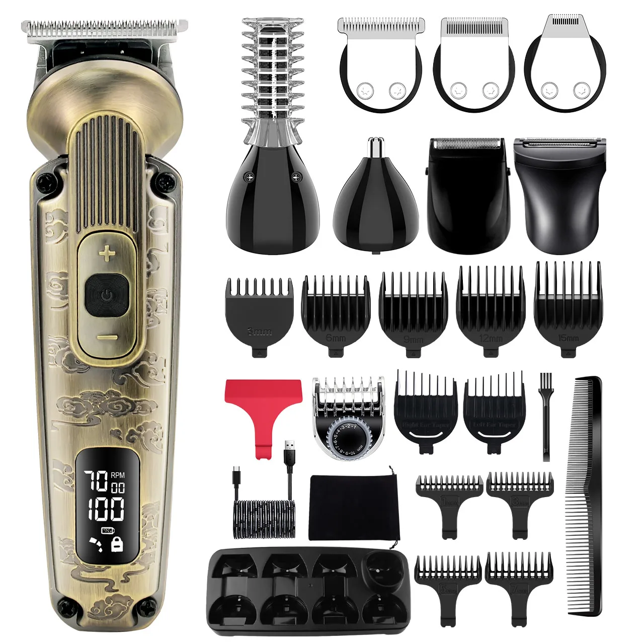 HATTEKER Professioneller Haarschneider für Männer, kabelloser Metall-Friseurscher und Trimmer-Set, Haarschneidemaschine für Haarschneide-Set