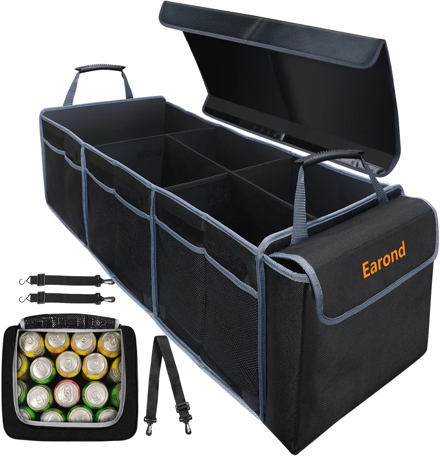 

Складной органайзер для багажника автомобиля с герметичной сумкой-холодильником, регулируемыми ремнями, 3 отделениями для внедорожников, грузовиков и седанов