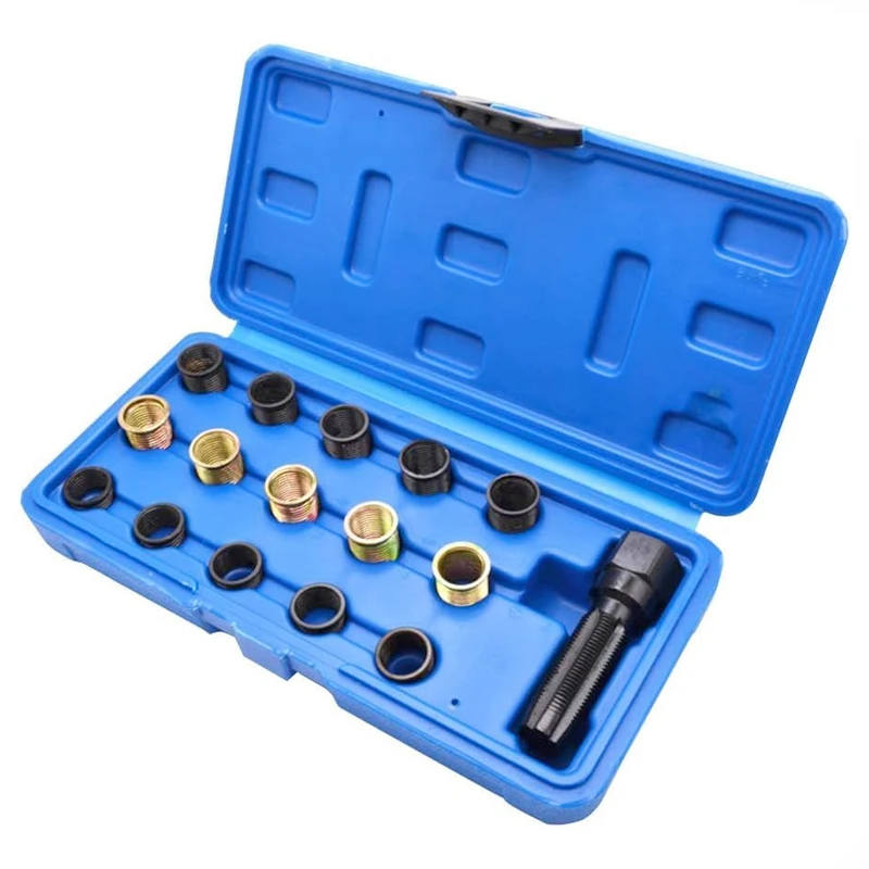 

16Pcs Spark Plug Repair Kit Carbon Steel M14 X 1.25 Thread Repair Tools Rethreading Set with Portable Case for Home And Auto Use