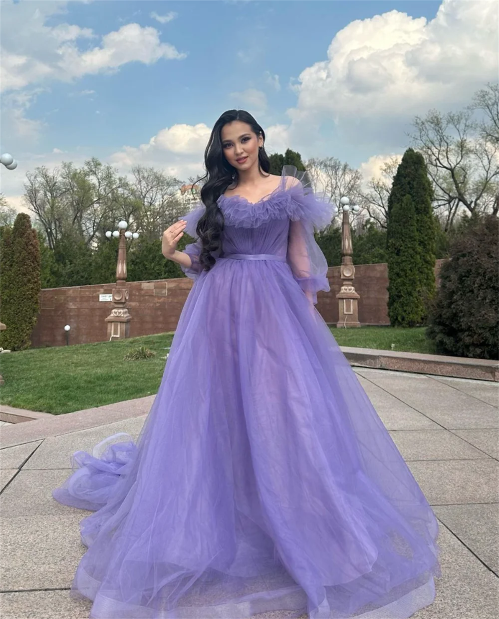 Annie Lavender Purple Wedding Dress Glitter Tulle Curled Edge Prom Dresses A-line Elegant Lady Bespoke Occasion Dresses