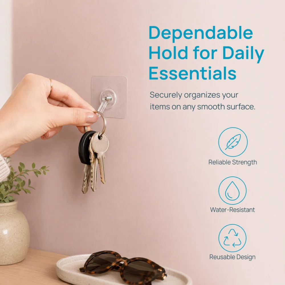 50 PCS ABS Adhesive Wall Hooks Reusable 2.24in Kitchen Wall Hooks Traceless Design Strong Adhesive Self Adhesive Hooks