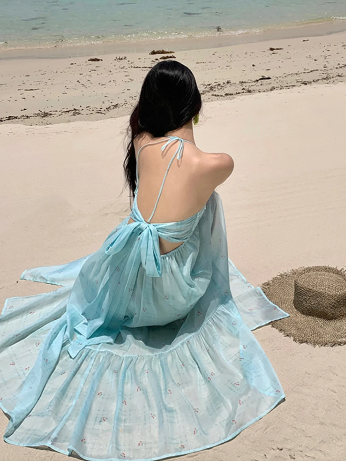 Zomer Dopane Beach Vaion Dr Aosphere Sexy Bal Sanya afslankende strandrok Casual hoge taille Sari Sle V Ne