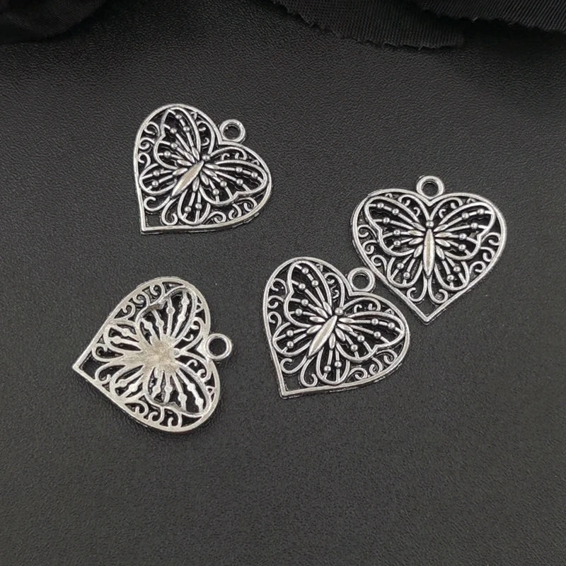 20pcs Charms Heart Butterfly 22x20mm Tibetan Silver Color Pendants Antique Jewelry Making DIY Handmade Craft