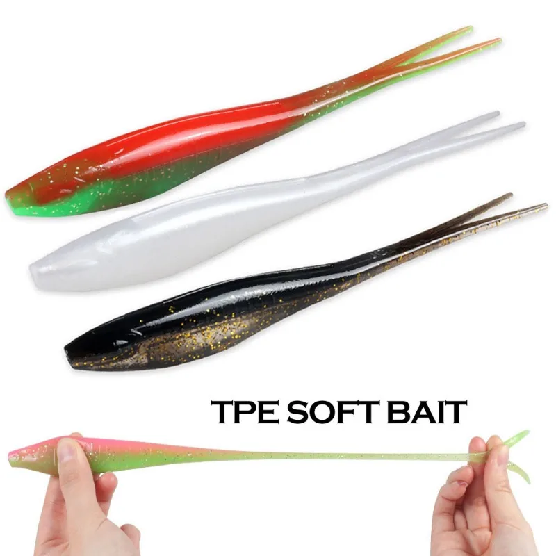 

3pcs TPE Floating Soft Bait Road Sub Soft Bite Resistant Dual Color 18mm/18g High Elastic Fork Tail Black Pit Floating Water