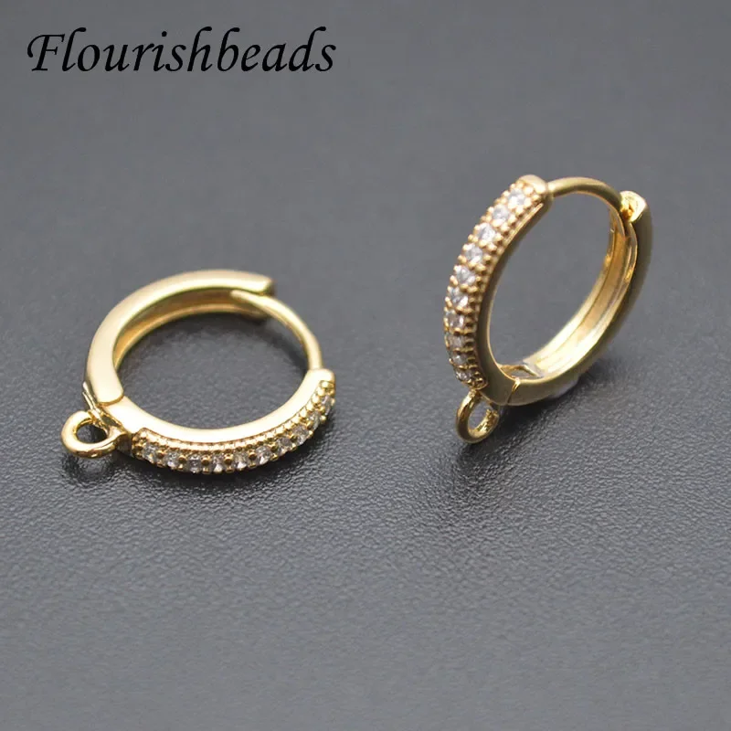 30pcs/lot Real Gold Plating CZ Beads Paved Round Shape Earring Hooks Clasp for Jewelry Making Supplier