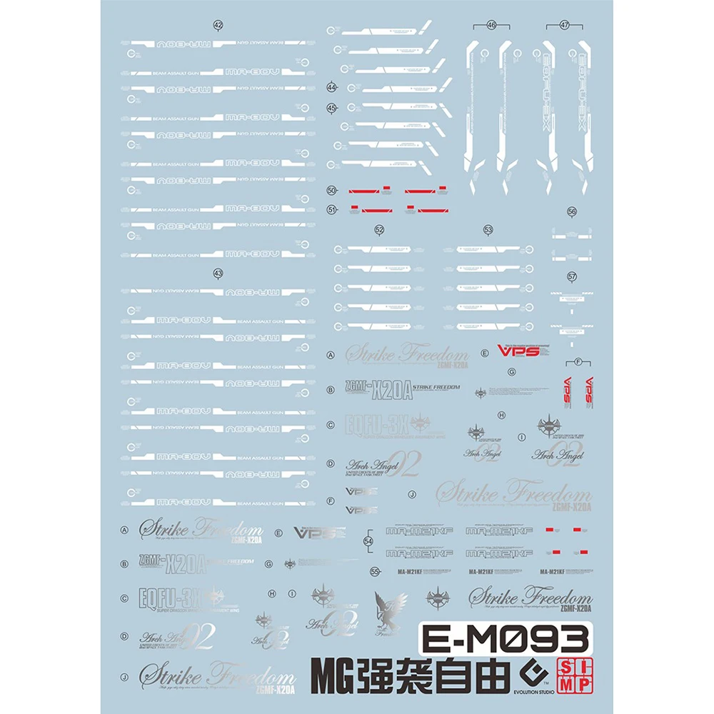 EVO calcomanía de agua para 1/100 MG, modelo Strike Freedom, materiales auxiliares, calcomanías de alta precisión, modelo de plástico, letreros de detalle