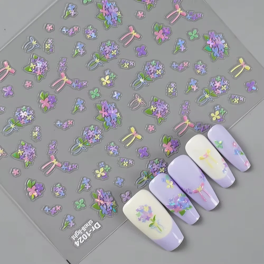 

1pcs 3D Purple Flower Nail Stickers DIY Korean kawaii Self Adhesive Nail Stickers Summer Vitality Art Decoration Manicure Decals