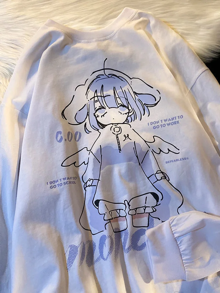 QWEEK-Sudadera con capucha de Anime Kawaii para mujer, suéter de gran tamaño con estampado de dibujos animados, estilo Harajuku japonés, Otoño, 2022