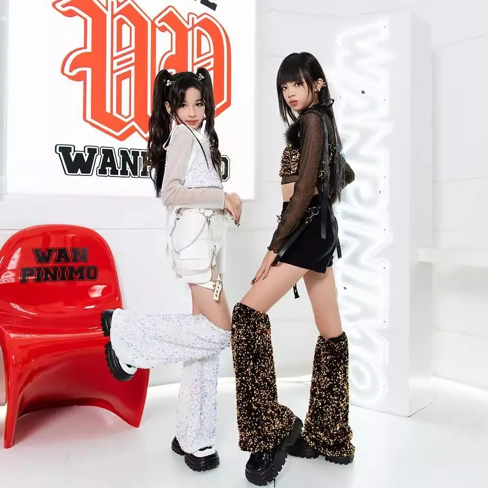 4pcs Children's jazz dance girls' clothing hip-hop children's street dance clothing stage clothes fashion sequin dance dress