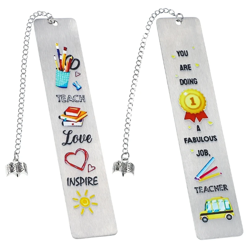 Stainless Steel Metal Bookmark Book Accessories Thanks Teacher's Day Gift Pendant Student Reading Markers Stationery Supplies