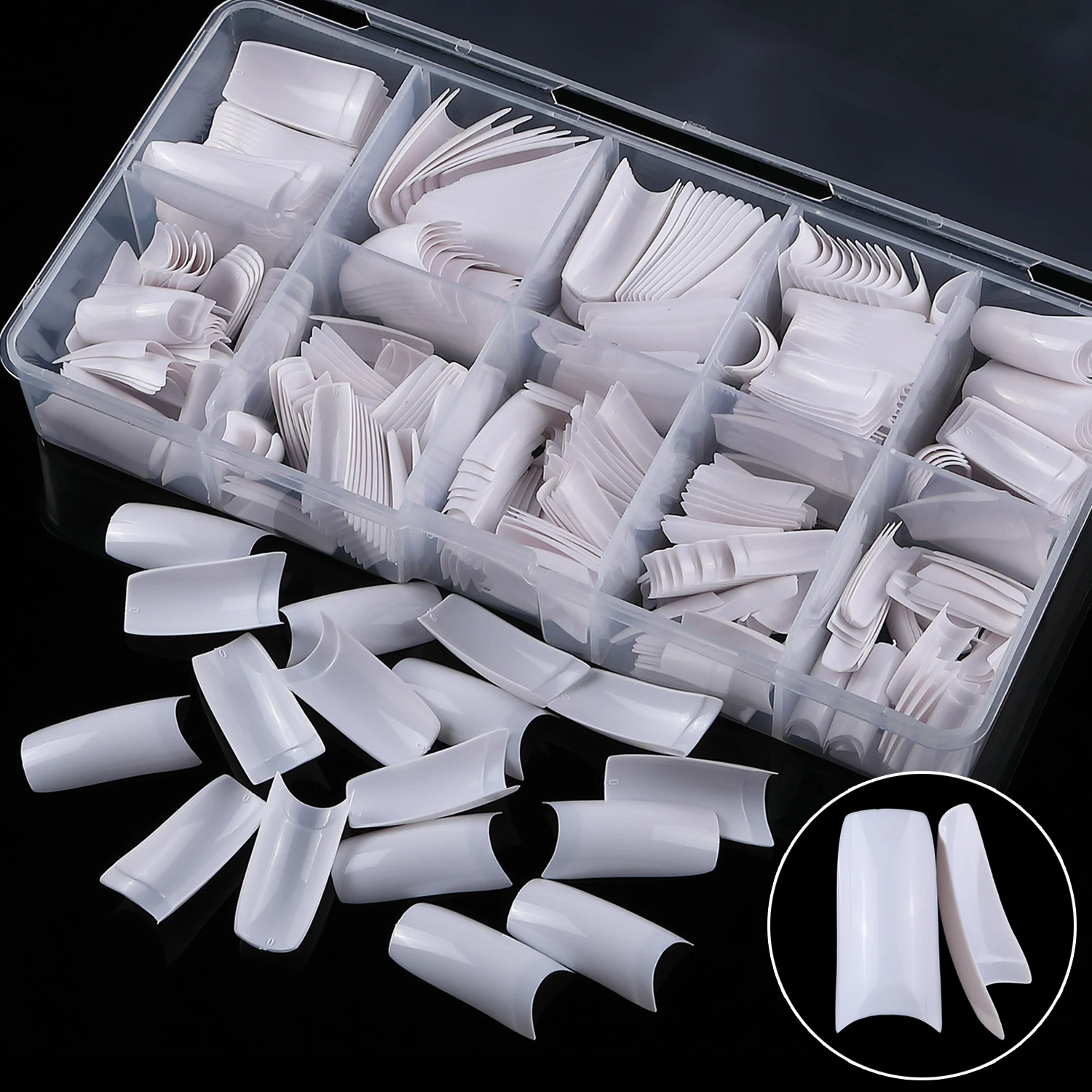 500 stks/doos Witte Franse Valse Nagel Tips Half Cover 10 Maat Beschikbaar voor Nagelverlenging Manicure Lange Nagel Tips