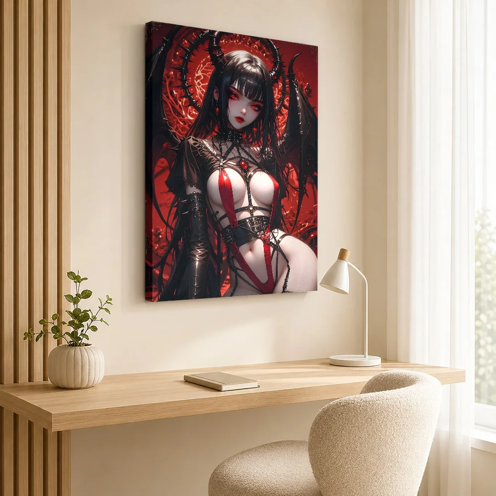 Demon Girl with Red Eyes Canvas Print Poster Custom Photo Dark Anime Wall Art for Bedroom Decor Collectible Ready to Hang Gift