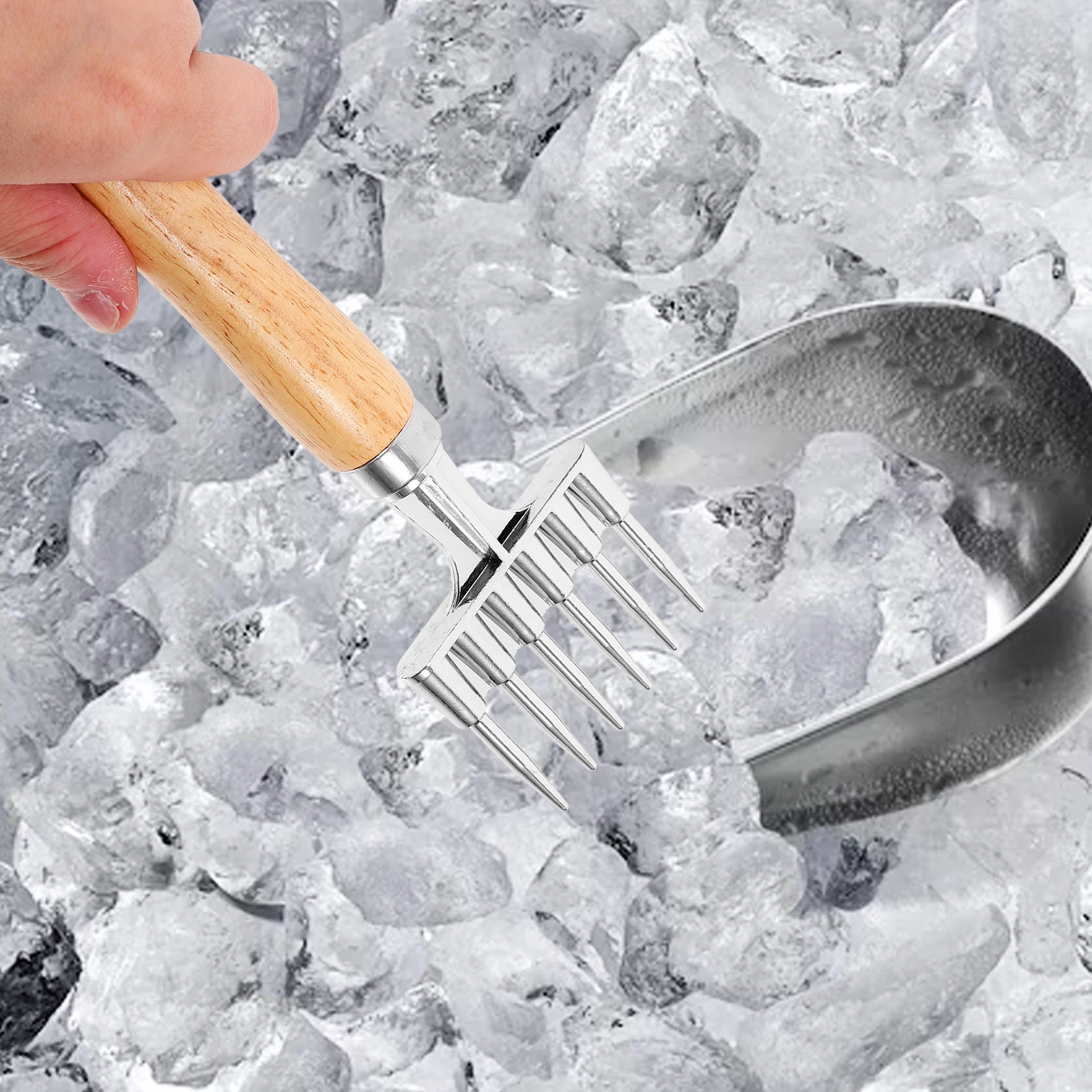 

Aluminum Alloy Wood Handle Crusher Bartender Tool Portable Ice Chipper For Home Bar Kitchen Use 6-Pronged Design Metal Ice Picks