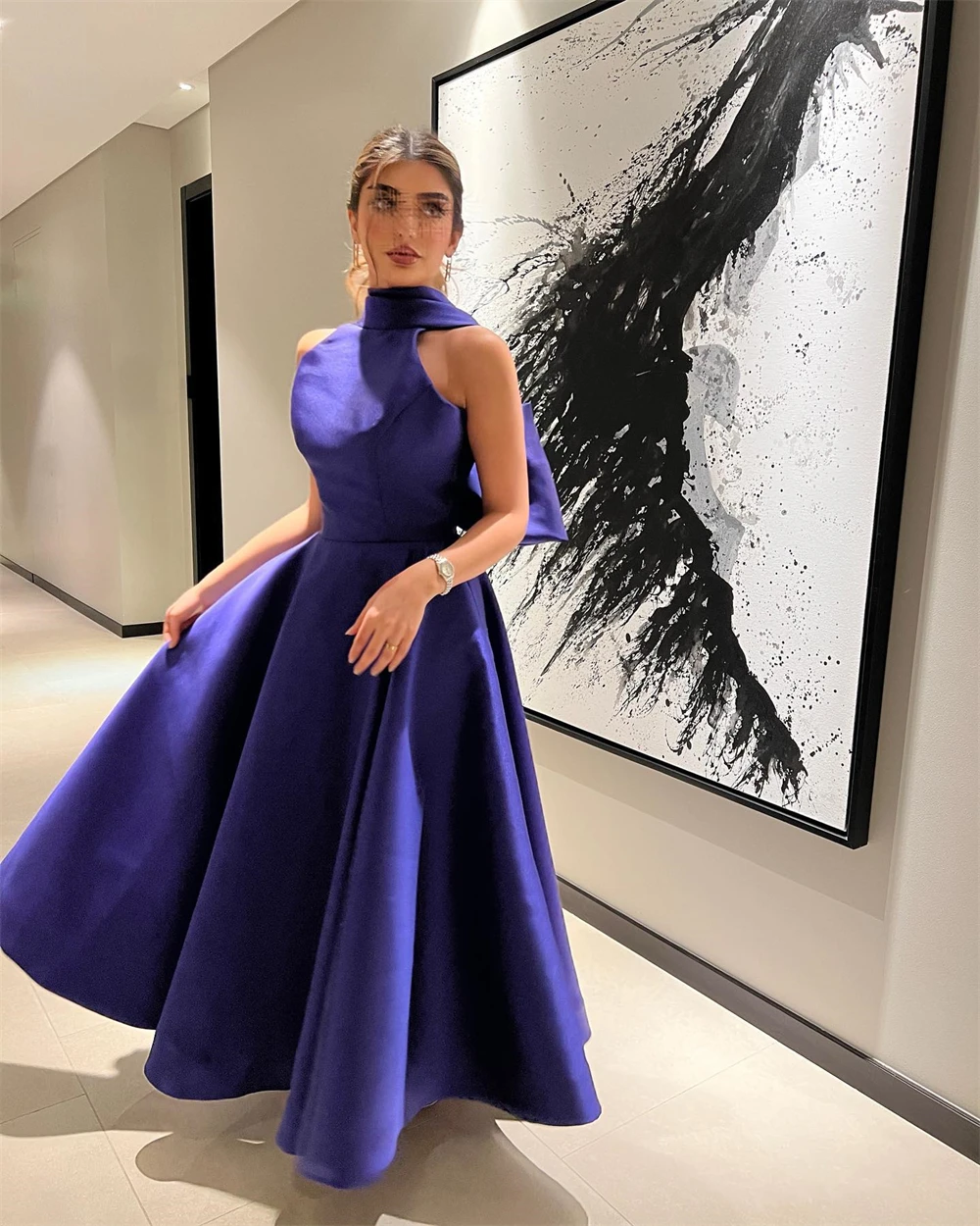 

2023 فساتين سهرة Prom Dresses Elegant Fashion High Collar Floor Length Sleeveless Satin Ruched Formal Evening Gowns Summer