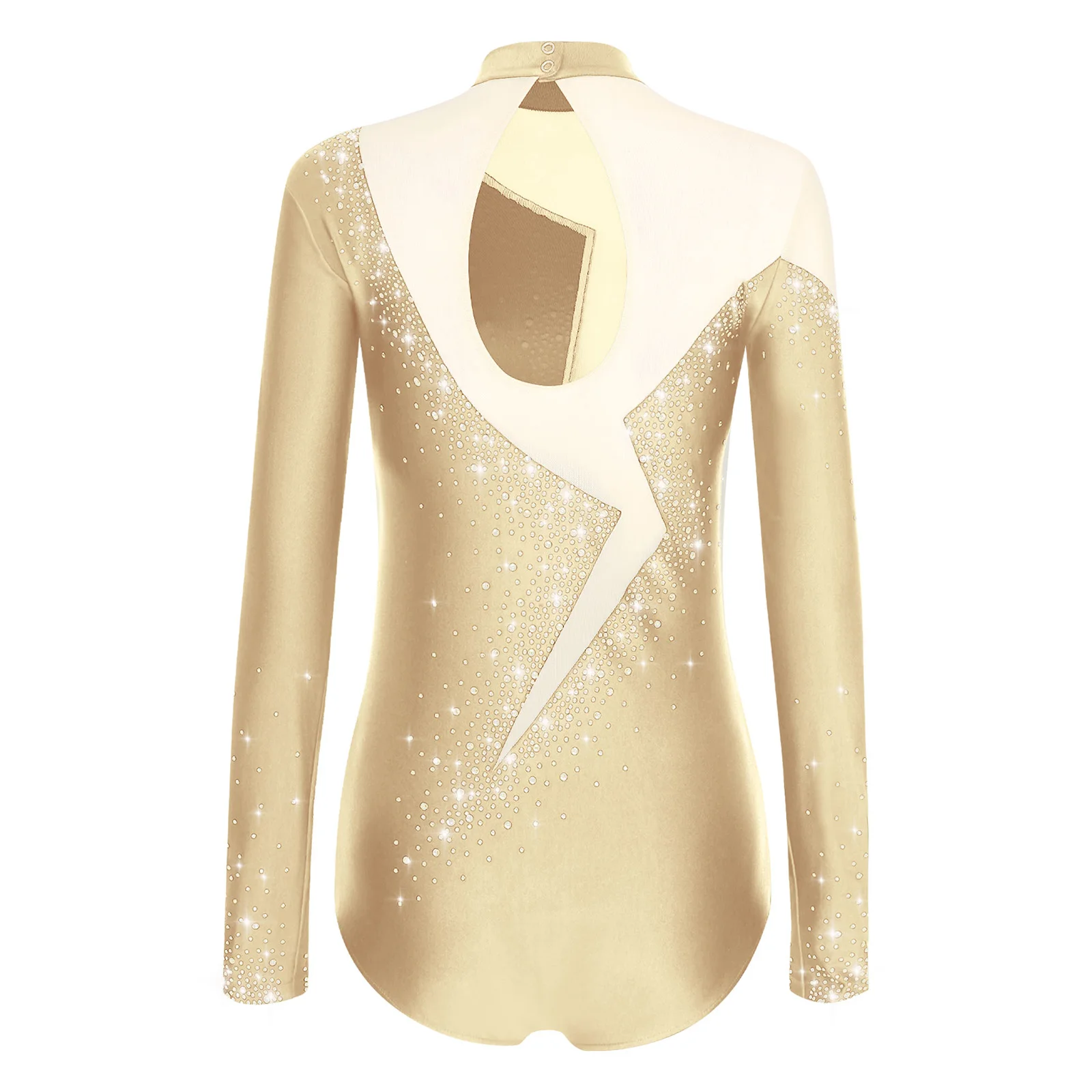 Womens Rhinestones Rhythmic Gymnastics Leotards Ballet Unitard Long Sleeves Workout Bodysuit Figure Skating Performance Clothes