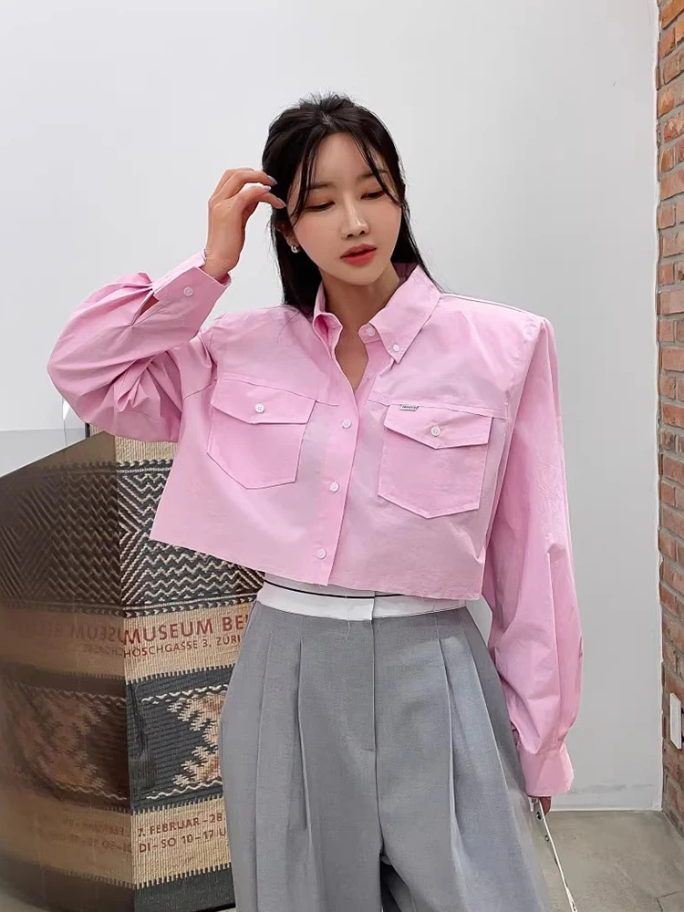 Luźna koszula damska z bawełny, kołnierzyk, wiosenna nowość, modna, uniwersalna, podwójny kołnierz, postrzępiony design.