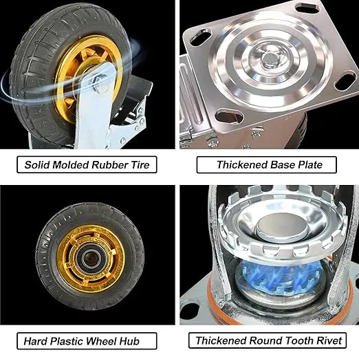 قطعة واحدة من عجلة كتم الصوت العالمية مقاس 3/4/5 بوصة - عجلة مطاطية مرنة ناعمة لعربات وأثاث شديدة التحمل - مساعد متحرك #2