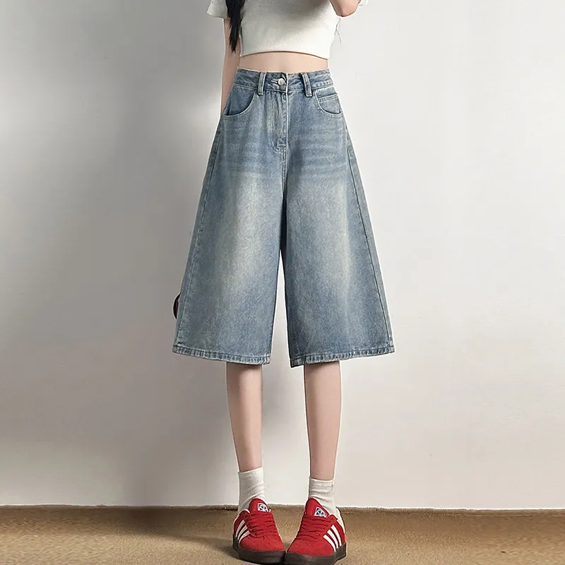 

Blue Spicy Girl Wide Leg Seven-Five Jeans Women Summer 2026 New Slim Loose Casual Fashion Straight Leg Pants High Waist