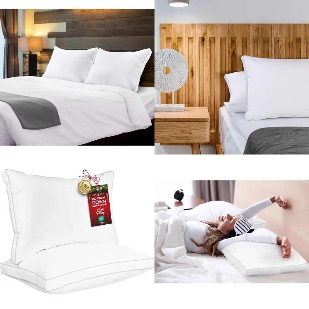 

White Hotel-Quality Cooling Pillows Set of 2, Suitable for Side, Stomach, and Back Sleepers with Down-Alternative Filling
