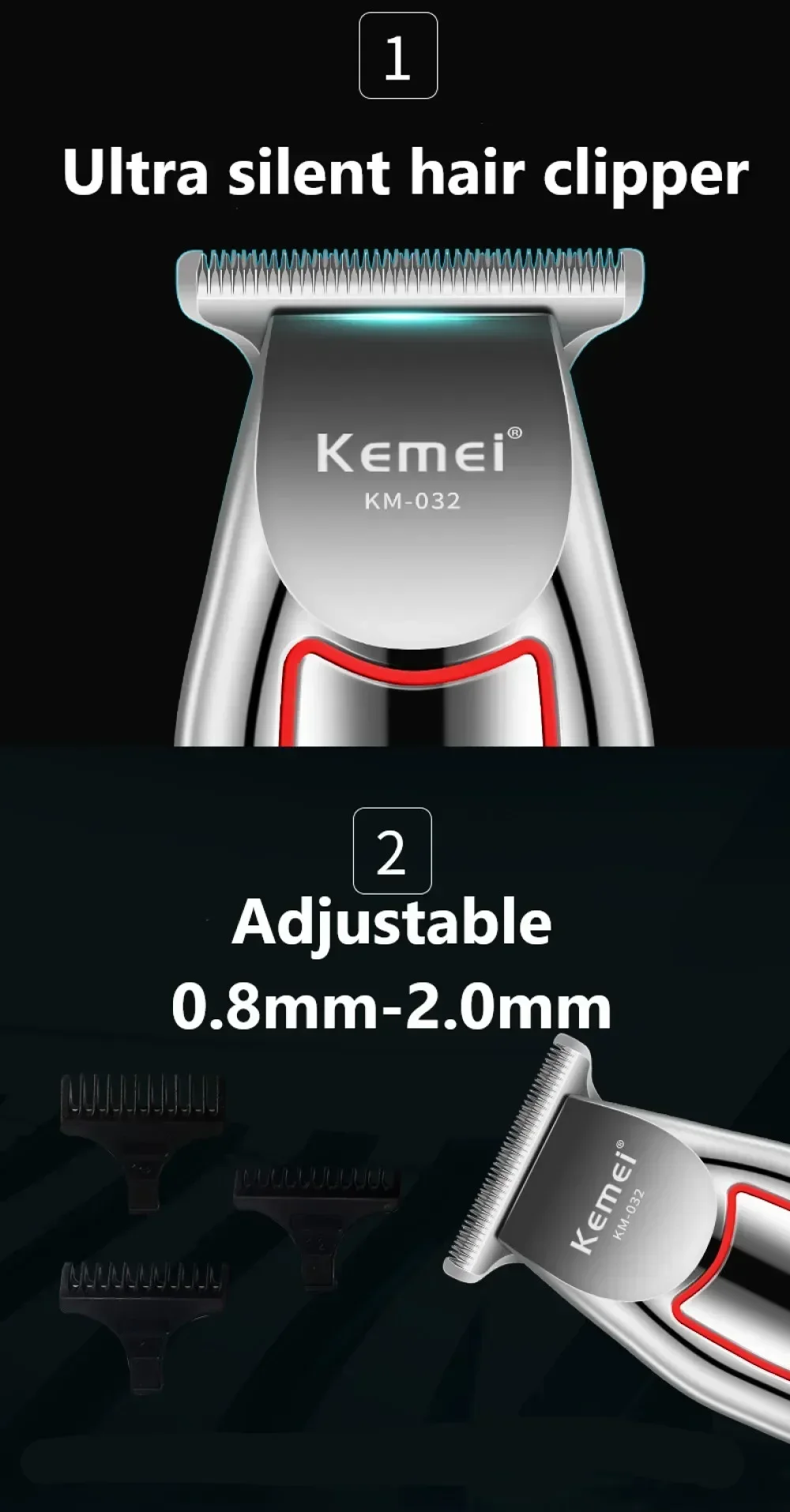 Kemei Haarschneidemaschine für Männer, kabelloser Bartschneider, Haarschneider-Set, Rasierer, Haarschneidemaschine, Haarschneidemaschine für Friseur KM-032 – Detail 4