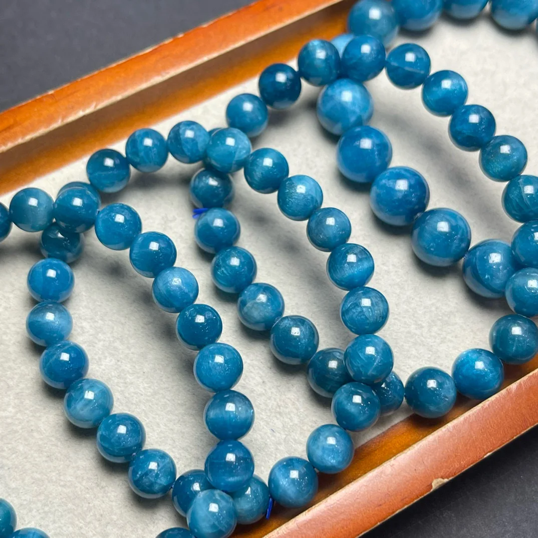 

1 Pc Fengbaowu Natural Blue Apatite Bracelet Round Beads Reiki Healing Stone Fashion Jewelry Gift Women Men