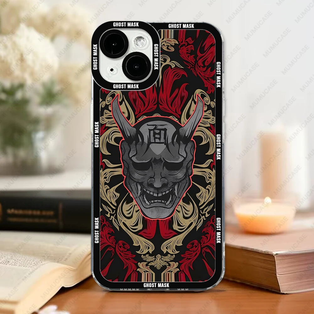 Japanese Ghost Mask Phone Case For iPhone 16 15 14 13 Pro Max 12 Mini 11 XS X XR SE 7 8 Plus Soft Cover