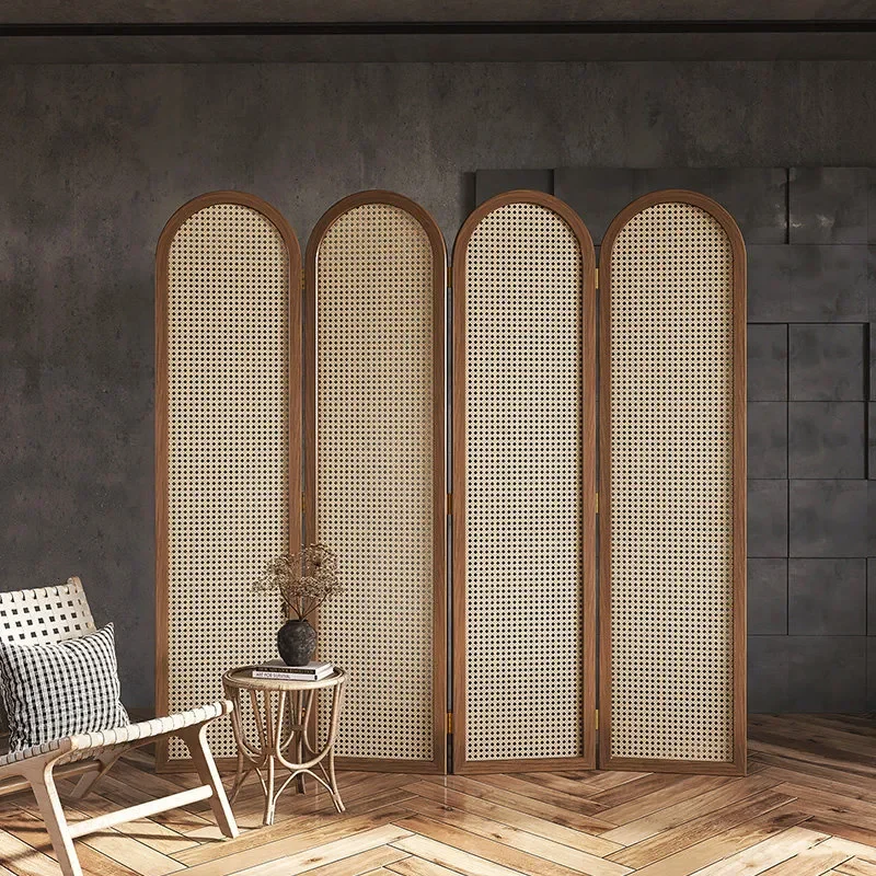 for Rattan Screen Partition Folding Mobile Living Room Solid Wood Office Door Bedroom Shelter Bedside Customizable New Models
