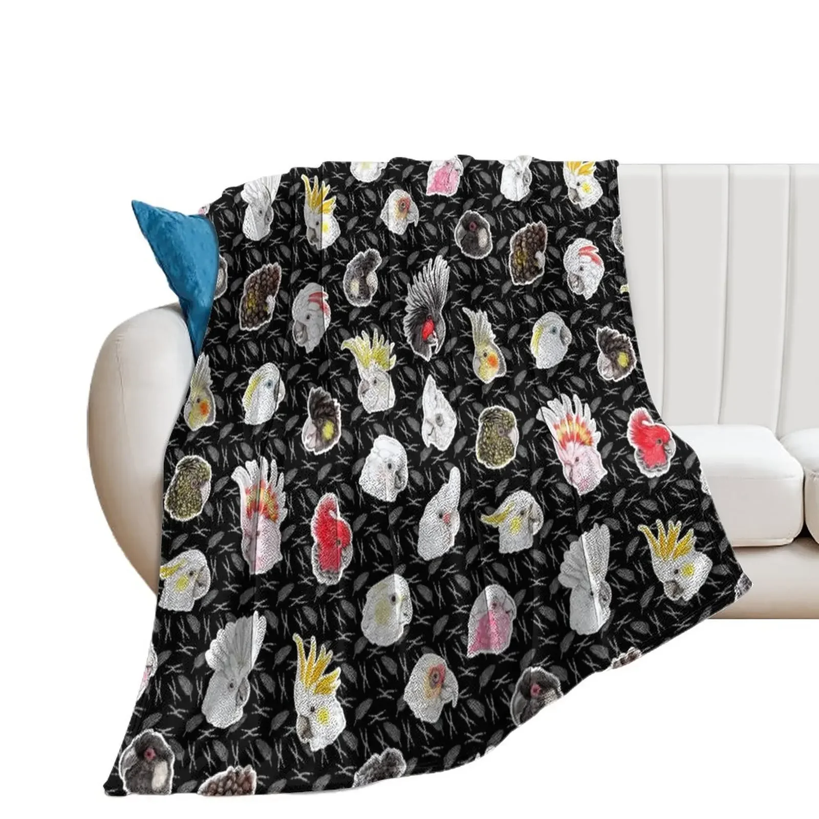 21 Cockatoos (in black) Throw Blanket Hairy Baby Blankets