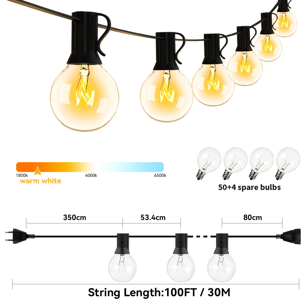 LED String Light Tungsten String Light Holiday Light Outdoor G40 LED Bulbs 25FT 25Bulbs Garden Decor Wedding Party Garland