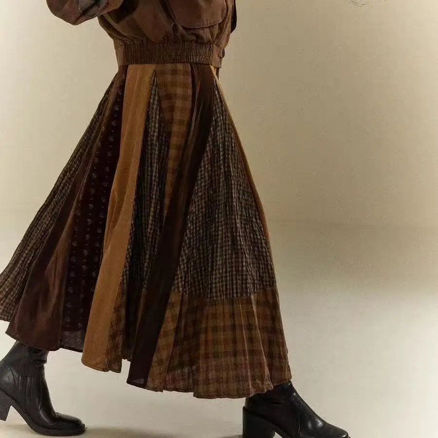 

New In 2025 Autumn Winter Patchwork Long Skirt For Women's Vintage Fashion Trend Skirts Woman Clothing